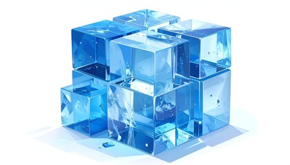 Obraz premium 3D rendered translucent cube made of icy blue, geometric shapes