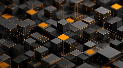 Abstract 3D Black and Gold Technology Cubes Background