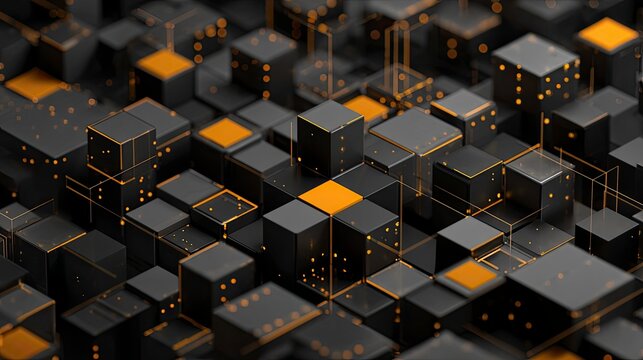 Abstract 3D Black and Gold Technology Cubes Background - Powered by Adobe