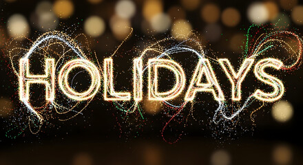 Sparkling holidays text illuminated with festive lights and bokeh background