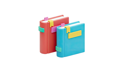 Two colorful 3D cartoon books with bookmarks