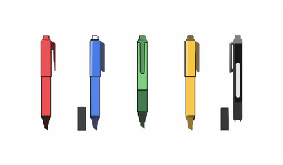 Minimal felt tip pen vector icons set with line and fill style for web and UI design