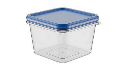 Clear Plastic Container with Blue Lid.