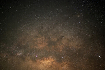 Fototapeta premium Night sky space background, Starry universe in dark blue sky, Milky way galaxy with stardust field in deep universe