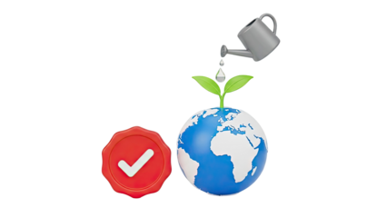 Earth, Plant Growth, Watering Can, and Checkmark Seal