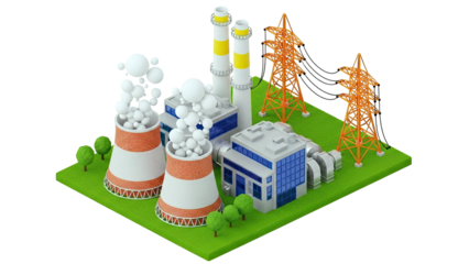 Isometric Power Plant and Transmission Towers