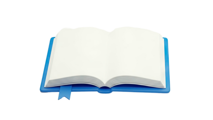 Open Blue Hardcover Book with Blank Pages and Bookmark