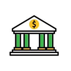 bank icon. symbol of a building that stores money. economy, business, accounting. mixed design style
