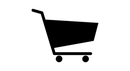 Black shopping cart icon on white background for e commerce and retail concepts with ecommerce and online shopping and checkout and purchase