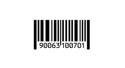 Close up of a standard upc barcode with the numbers 90063100701 product identification and retail scanning symbol on a white background