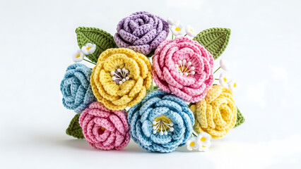Colorful crocheted flower bouquet with delicate details