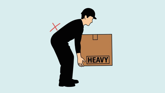 Man lifting heavy box with improper back posture