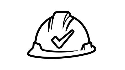 Fototapeta premium Simple line drawing of a safety helmet with a checkmark