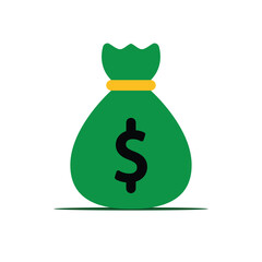 Saving money icon. A sack tied with a dollar symbol. Economics, business, accounting, banking. Flat design style