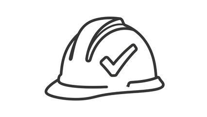 Simple line drawing of a hard hat with a checkmark