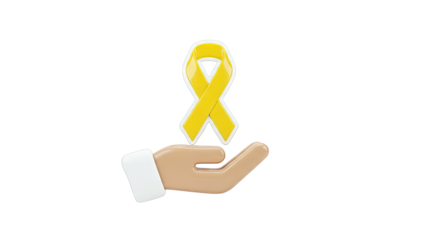 Hand holding a yellow ribbon symbol