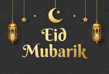 Luxury black and gold Eid Mubarak vector background featuring elegant Arabic calligraphy mandala mosque moon and stars for Islamic celebration banners greeting cards wallpapers designs