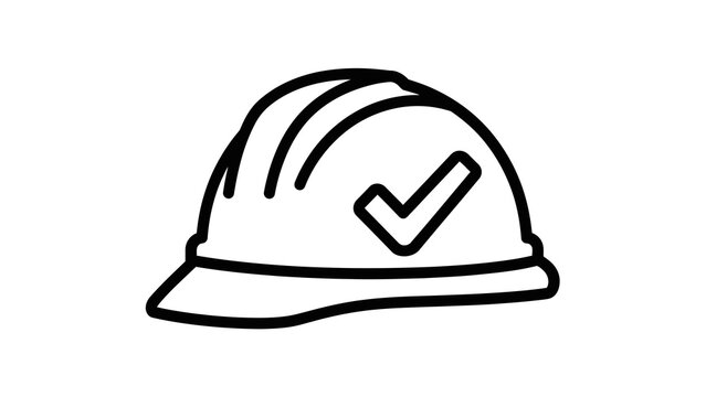 Simple line drawing of a hard hat with a checkmark