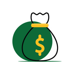 Saving money icon. A sack tied with a dollar symbol. Economics, business, accounting, banking. Mixed design style