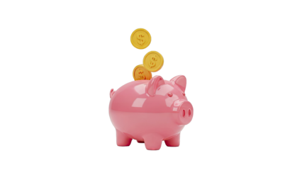 Pink Piggy Bank with Falling Dollar Coins