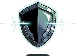 A digital shield emblem with sleek design and vibrant blue light effects on a white background symbolizing protection and security