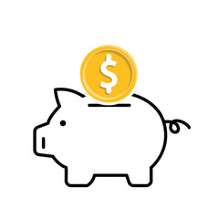saving money icon. dollar coins go into piggy bank. economics, business, accounting. mixed design style