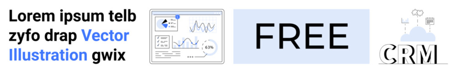 Obraz premium Business management, data analysis, CRM systems, free software, productivity tools, technology. Business dashboard imagery, free CRM text and analytics vectors. Business management and data analysis