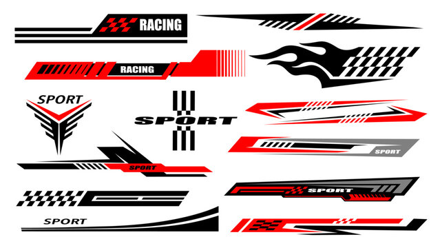 Car decals design. Set of vector stickers and labels. geometric abstract striped car wrap vinyl decal