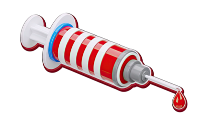 Syringe with red and white stripes and a blood drop