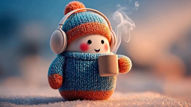 Cute knitted figure with cup