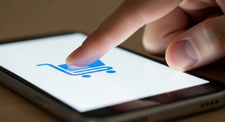 Effortless purchase: A fingertip initiates online shopping on a smartphone interface