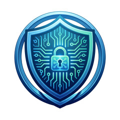 round digital security emblem with lock icon and circuit pattern representing secure systems and technology safety