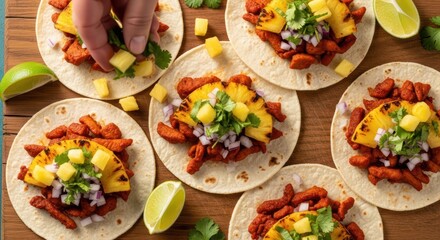 Aromatic al pastor tacos, vibrant pineapple salsa offering a balanced taste exploration of Mexican