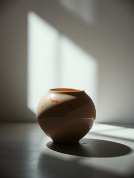 Abstract ceramic form, a cheerful counterpoint to the day's unfolding, bathed in soft light,  clean backdrop,  cheerful