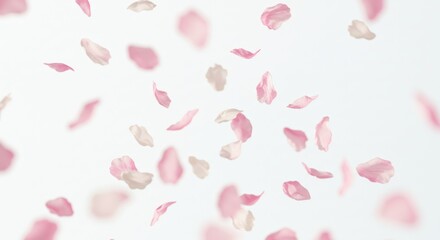 Ethereal dance of delicate pink petals softly descending in gentle cascade