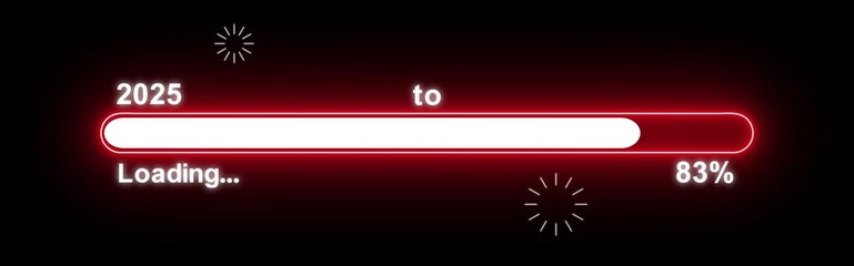 New year 2077 loading bar animation. Seamless loading bar animation illustrating the transition from 2025 to 2077. Bright progress bar with alpha channel, ideal for New Year greetings.