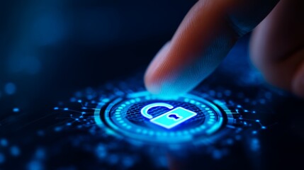 A Close Up of a Finger Touching a Digital Lock Icon on a Futuristic Interface, Symbolizing Data Protection and Cybersecurity in Modern Technology Environments