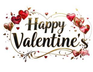 Happy Valentine in modern serif font with gold outlines,white background