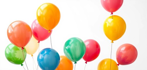 Vibrant painted balloons float against a stark white background, colorful, texture