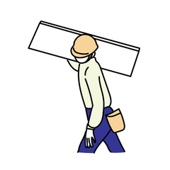 資材を肩に担いで建設現場を移動する工事作業員を描いたイラスト｜建築やインフラ工事で力仕事を行う人物表現