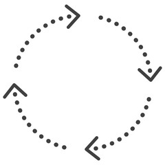 4つで円形になるシンプルな破線の矢印　モノクロ