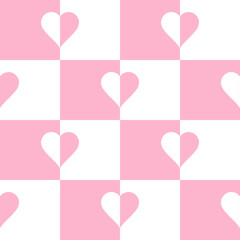 Pink Heart Checker Seamless Pattern