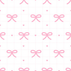 Scattered Pink Bow Seamless Pattern. Minimal seamless pattern with scattered pink bows and dots, perfect for cute modern aesthetic designs.