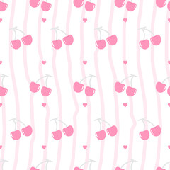 Cute Pink Cherry Seamless Patterns