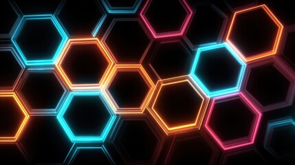 Vibrant Neon Hexagons Grid Seamless Pattern Abstract Technology Background 3D Render