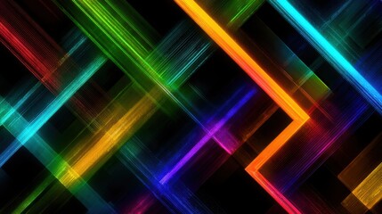 Vibrant Rainbow Light Trails Abstract Pattern Digital Art With Sparkles And Reflections On Black Background
