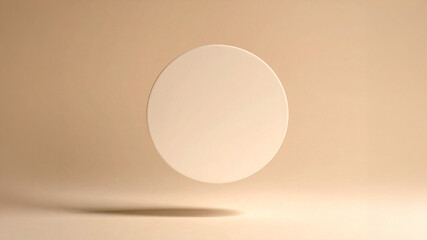 Podium disc circle in studio. Beige background. Geometry display mockup for product presentation. Marketing asset for wellness beauty brand identity. Abstract geometry theme. Commerce retail SEO asset