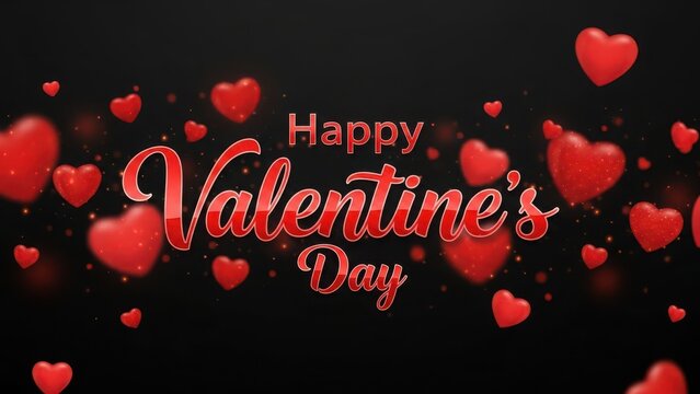 Happy valentine's day with red hearts on black background - Powered by Adobe