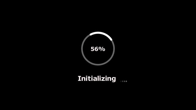 Animated abstract circle loading bar initializing from 0 to 100%, designed for initializing and transfer concepts. High quality 4K video with alpha channel on black background.