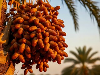 sun-glazed date palm cluster. Generative AI. 